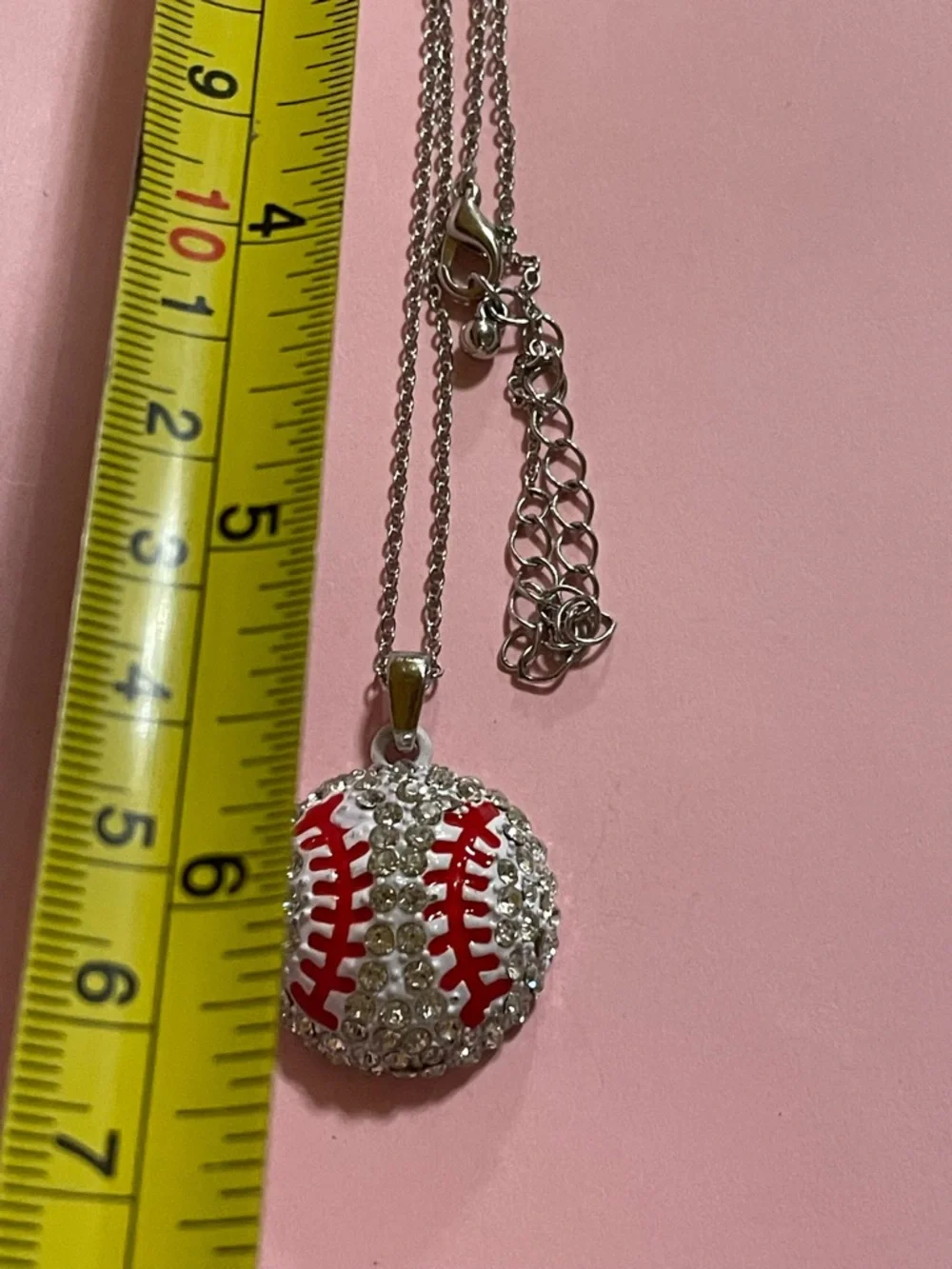 Crystal Silver Tone Baseball Necklace #9997 - Picture 5 of 8